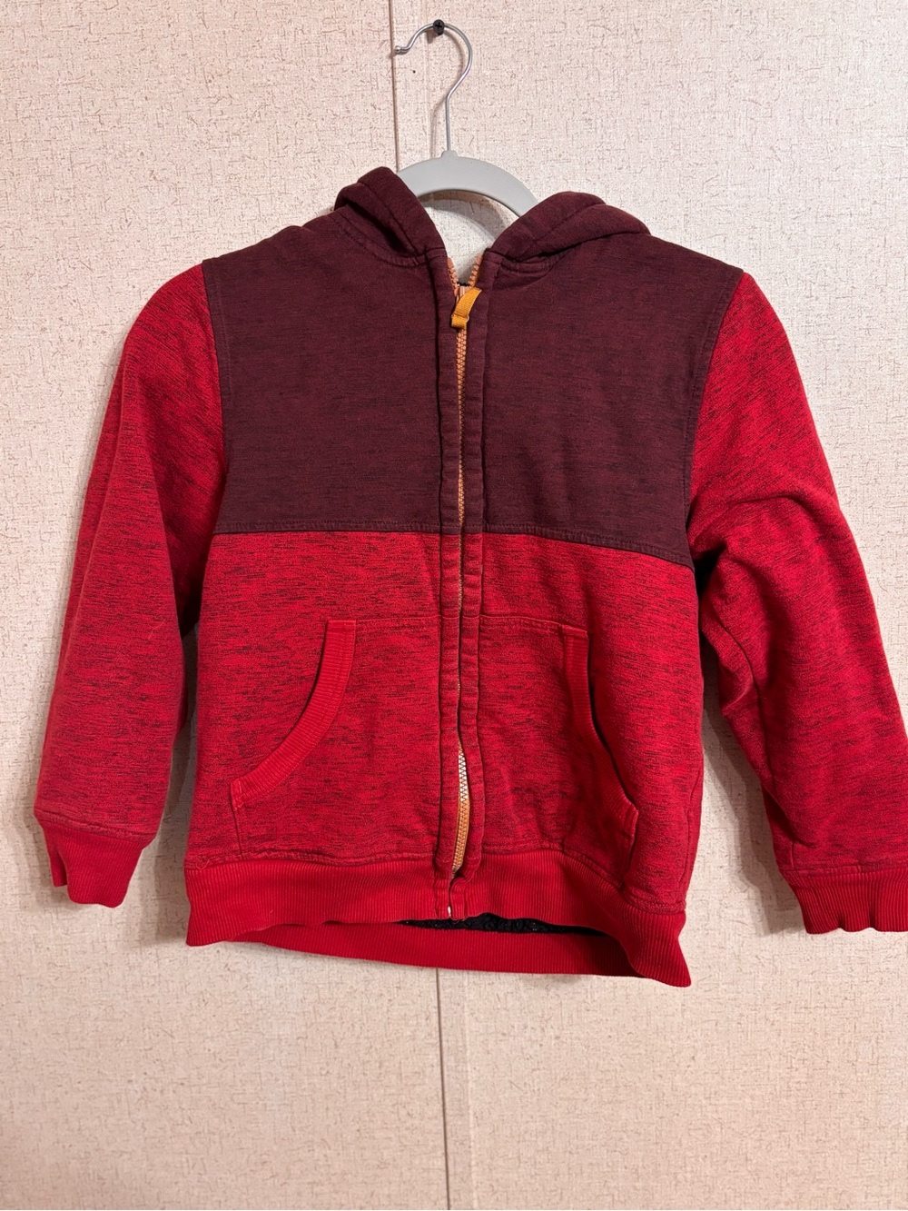 wonder nation Red and Burgundy Colorblock Hooded Zip-Up Sweatshirt 10/12 boys